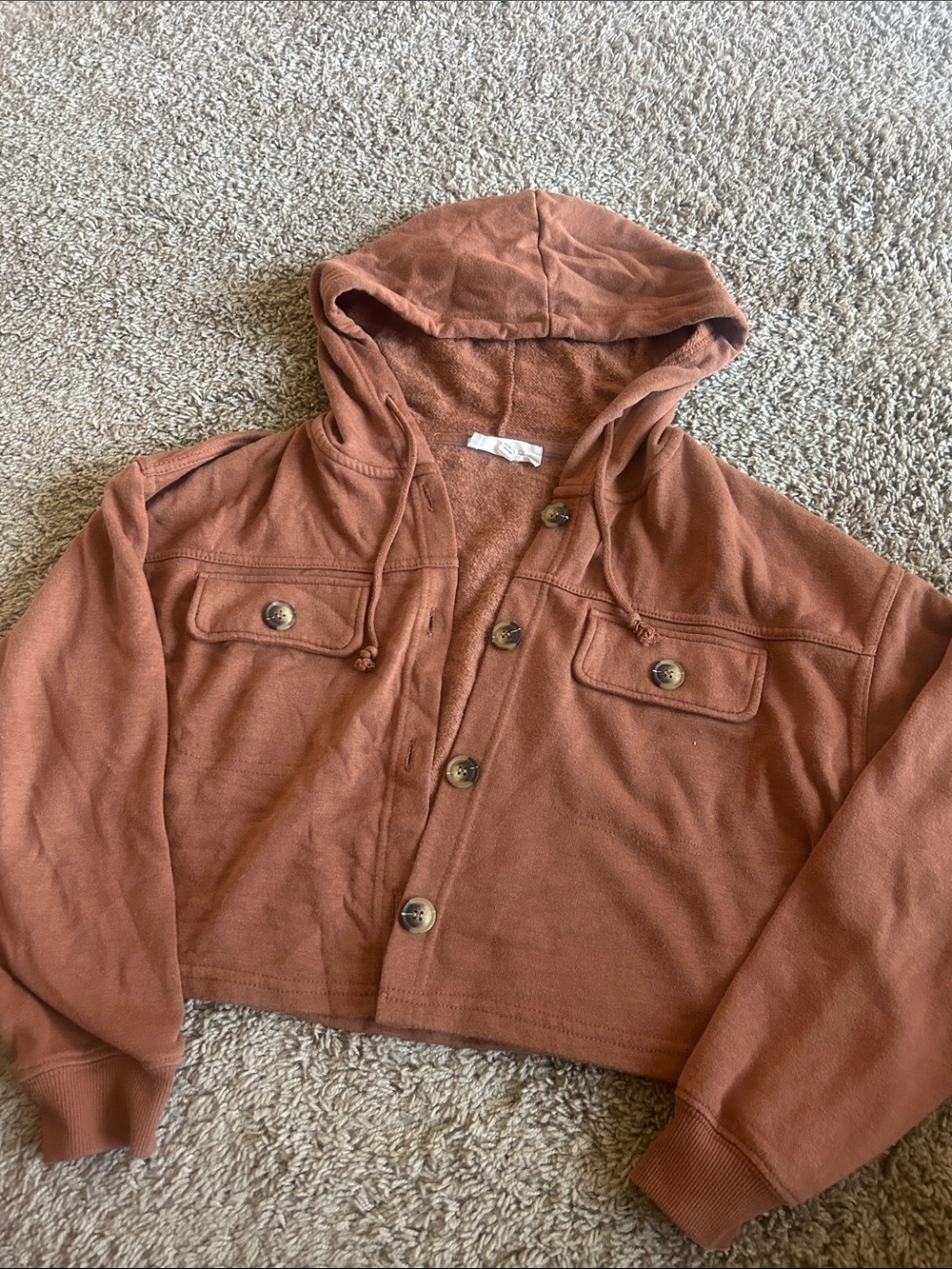 Dry Goods Hooded Button-Front Utility Jacket in Rust